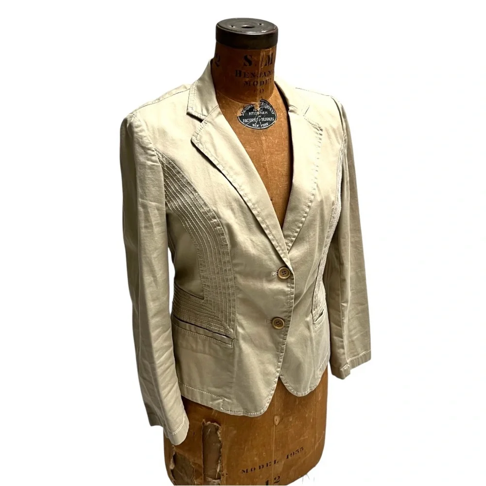DKNY Tan Cropped Blazer Cotton Fitted Office Carrier Preppy Academia‎ Minimalist